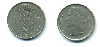 БЕЛЬГИЯ 1 ФРАНК 1975 BELGIQUE KM 142.1 медно-никель 57-452