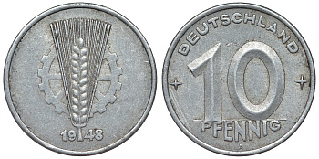 ГДР 10 пфеннигов 1948 A KM 3 алюминий 4119-1041