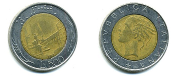 ИТАЛИЯ 500 ЛИР 1987 биметалл 57-943