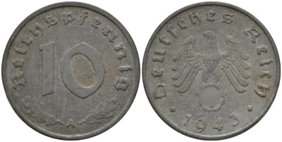 Германия 10 рейхспфеннигов 1943 A KM 101, J.371 цинк 4151-231