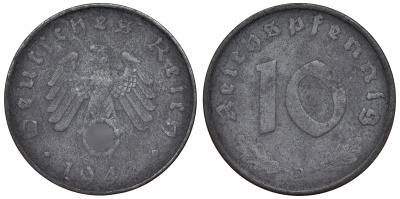 Германия 10 рейхспфеннигов 1942 D KM 101, J. 371 цинк 4121-1037