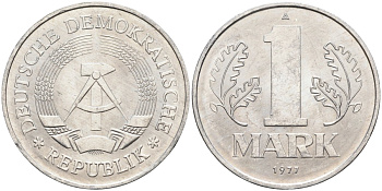 ГДР 1 марка 1977 А KM 35.2 алюминий 4586-815