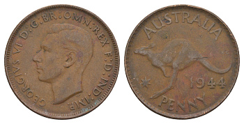 Австралия 1 пенни 1944 Георг VI (1936-1952), кенгуру KM 36 бронза 88-1133