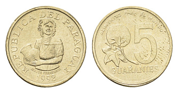 Парагвай 5 гуарани 1992 год-тип KM 166a никель латунь UNC 4668-969