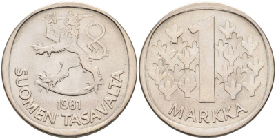 ФИНЛЯНДИЯ 1 МАРКА 1981 K KM 49a медно-никель 4563-526