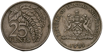 Тринидад и Тобаго 25 центов 1981 цветок дикая пуансеттия KM 32 медно-никель 4176-214