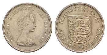 Джерси 5 новых пенсов 1968 герб, Елизавета II (1952-2022) KM 32 медно-никель  UNC  4660-224
