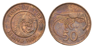 Исландия 50 эйре 1981 креветка KM 26 бронза 4696-356