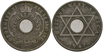 Британская Западная Африка 1/2 пенни 1947 KN, Георг VI KM 18 медно-никель 25-1156