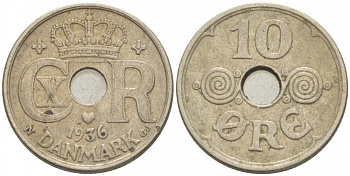 ДАНИЯ 10 ЭРЕ 1936 KM 822.2 медно-никель 3996-1048