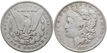 США 1 доллар 1883 O, Морган доллар, монетный двор Орлеан KM 110 серебро 272-134