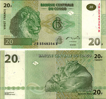 ДР Конго 20 франков 2003 львы Pick 94 a бумага UNC (пресс) 8615-41-1-1
