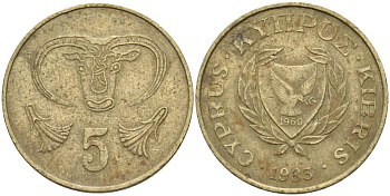 Кипр 5 центов 1983 голова быка KM 55.1 никель латунь 4141-854
