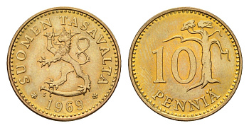 Финляндия 10 пенни 1969 KM 46 алюминиевая бронза UNC 4649-251