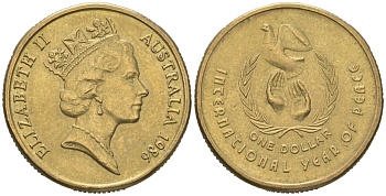 Австралия 1 доллар 1986 Международный год мира KM 87 алюминиевая бронза UNC 4620-712