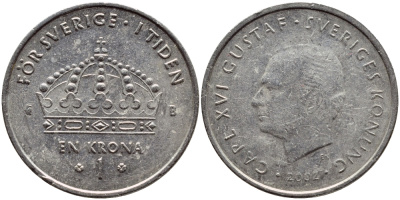Швеция 1 крона 2002 Карл XVI Густав (1973- ) KM 894 медно-никель 4110-854