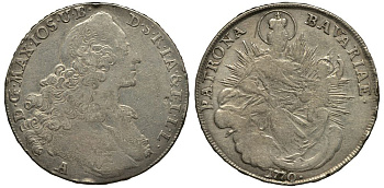 Бавария 1 талер 1770 А, Максимилиан III Иосиф (1745-1777), МОНДВОР AMBERG KM 234.2, Dav. 1954 серебро 00-00