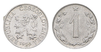 Чехословакия 1 геллер 1953 KM 35 алюминий aUNC 4392-1054