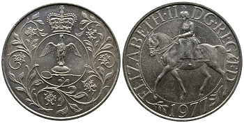 Великобритания 25 пенсов 1977 25 лет со дня коронации Елизаветы, Елизавета II (1952-2022) KM 894, Spink 4136 медно-никель 74-1224