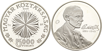 Венгрия 5000 форинтов 2006 125 лет со дня рождения Бела Бартока, композитор KM 791 серебро  PROOF 1066-11-31