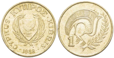 КИПР 1 ЦЕНТ 1988 KM 53.2 никель латунь 214-546