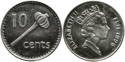 Фиджи 10 центов 1998 Елизавета II (1952-), булава KM 52а сталь плакированная никелем 4538-146