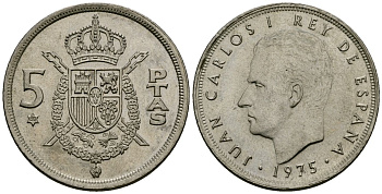 Испания 5 песет 1975 (80) Хуан Карлос I (1975-2014) KM 807 медно-никель 4138-1054