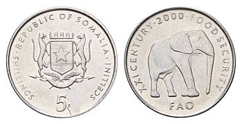 Сомали 5 шиллингов 2000 KM 45 алюминий UNC 4679-127