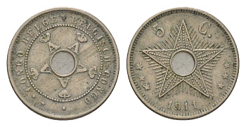 Бельгийское Конго 5 сантимов 1911 KM 17 медно-никель 4623-1053