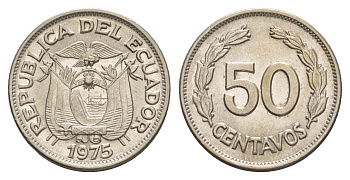 Эквадор 50 сентаво 1975 KM 81 сталь плакированная никелем UNC 4641-615