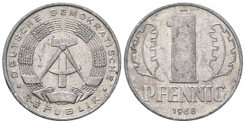 ГДР 1 пфенниг 1968 А КМ 8.1 алюминий 4615-1234
