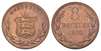 Гернси 8 дублей (дабла) 1864 KM 7 бронза 4653-836