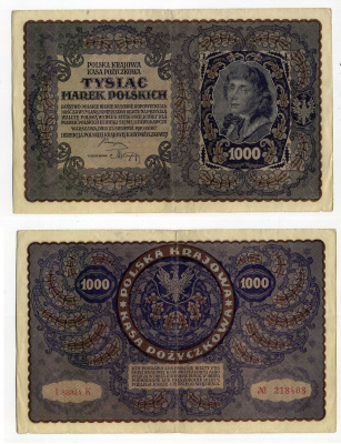 Польша 1000 марок 1919 Pick 29 (1) бумага 7552-17-1-1