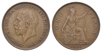 Великобритания 1 пенни 1929 Георг V (1910-1936) KM 838, Spink 4055 бронза 4661-724
