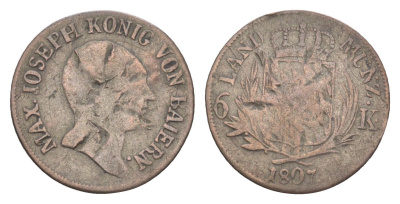 Бавария 6 крейцеров 1807 Максимилиан I (1806-1825) KM 686 серебро 4649-448