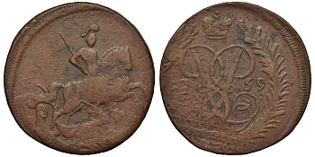 Россия 2 копейки 1759 красный монетный двор, Елизавета Петровна (1741-1762) Биткин 393 медь 221-735