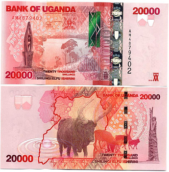 Уганда 20000 шиллингов 2010 буйвол Pick 53 бумага UNC (пресс) 448-141-1