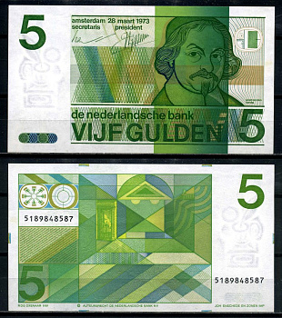 Нидерланды 5 гульденов 1973 Йост ван ден Вондел Pick 95 a бумага UNC (пресс) 2119-50-1-1