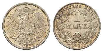 Германия 1 марка 1915 D, Вильгельм II (1888-1918) KM 14, J. 17 серебро aUNC 4626-253