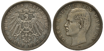 Бавария 5 марок 1902 Отто (1886-1913) Weege 47, J. 46, KM 512 серебро 3711-1443