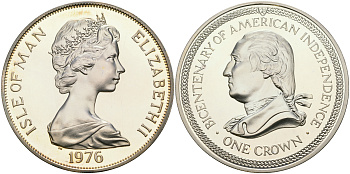Остров Мэн 1 крона 1976 200 лет независимости США, Джордж Вашингтон KM 37a серебро PROOF 11-083-25