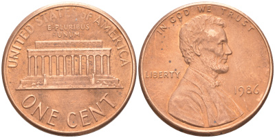 США 1 ЦЕНТ 1986 ЛИНКОЛЬН KM 201b цинк плакированный медью 188-333