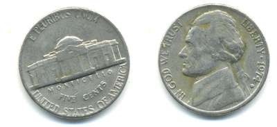США 5 ЦЕНТОВ 1974 ДЖЕФФЕРСОН KM А192 медно-никель 86-551