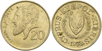Кипр 20 центов 1993 KM 62.2 никель латунь 4140-825