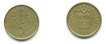 ПОРТУГАЛИЯ 5 ЭСКУДО 1990 KM 632 никель латунь 176-322