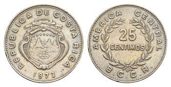 Коста-Рика 25 сентимо 1972 KM 188.2 медно-никель 4642-841