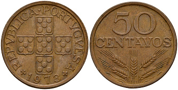 Португалия 50 сентаво 1973 KM 596 бронза 212-235