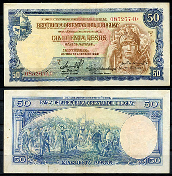 Уругвай 50 песо 1939 клятва 33 Ориенталес, серия C Pick 38 b (2)  бумага   7217-76-3-2