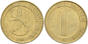 ФИНЛЯНДИЯ 1 МАРКА 1994 M KM 76 алюминиевая бронза 4556-533
