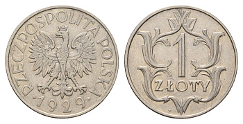 Польша 1 злотый 1929 год-тип Y 14 никель 3999-911